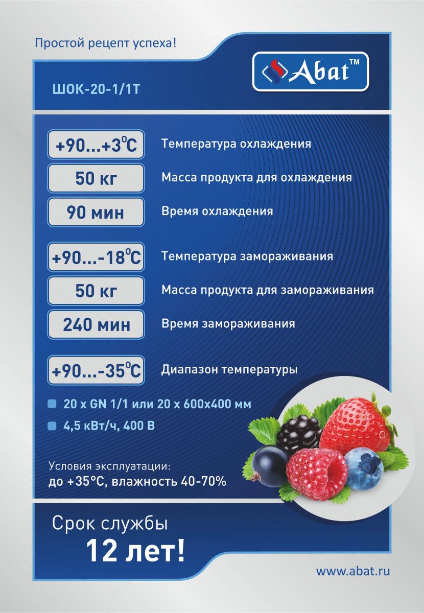 Шкаф шоковой заморозки Abat ШОК-20-1/1Т