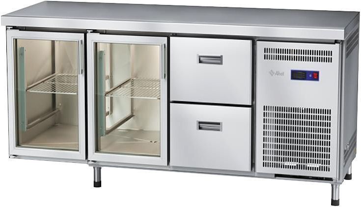 Стол холодильный низкотемпературный Abat СХН-60-02 без борта (ящики 1/2, дверь-стекло, дверь-стекло)