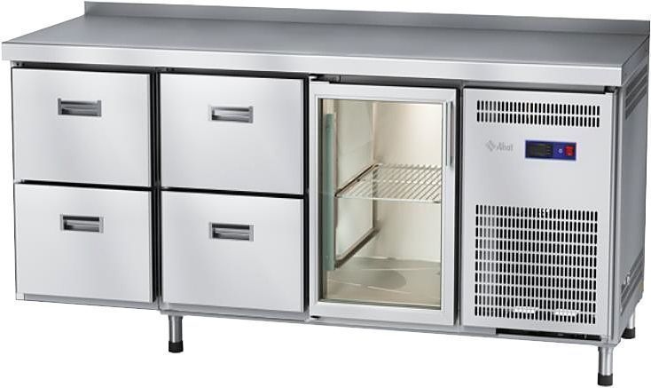 Стол холодильный низкотемпературный Abat СХН-60-02 с бортом (дверь-стекло, ящики 1/2, ящики 1/2)