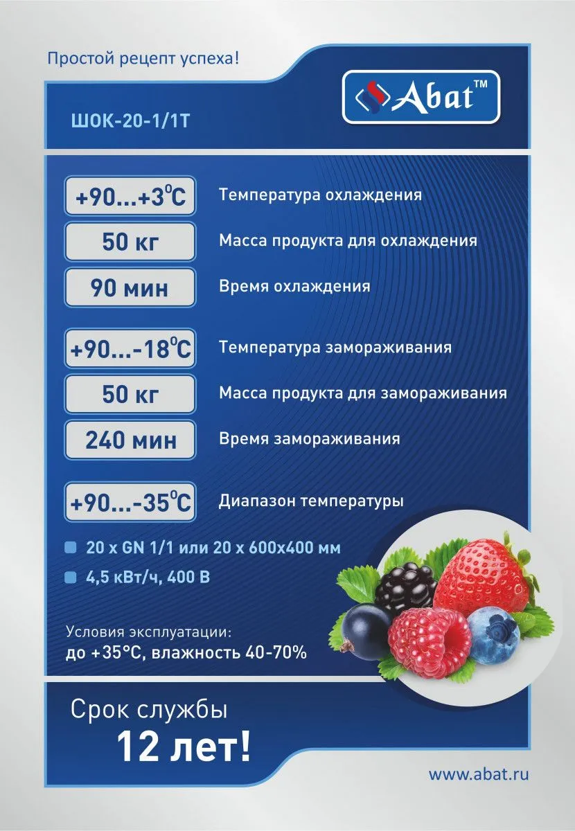 Шкаф шоковой заморозки Abat ШОК-20-1&#47;1Т