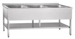 Ванна моечная трехсекционная Abat ВМП-7-3-6РН (вся нерж, 3 секции с бортом и сплошной полкой)