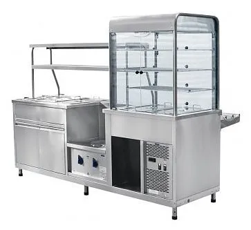 Прилавок-витрина холодильный Abat ПВХМ-70КМУ нерж. витрина справа, 2275 мм